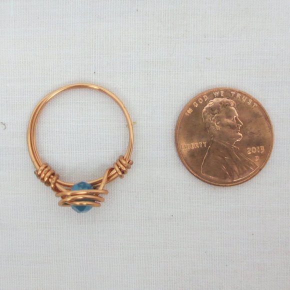 New Copper Wrapped Teal Crystal Hand Crafted Ring - Picture 5 of 8